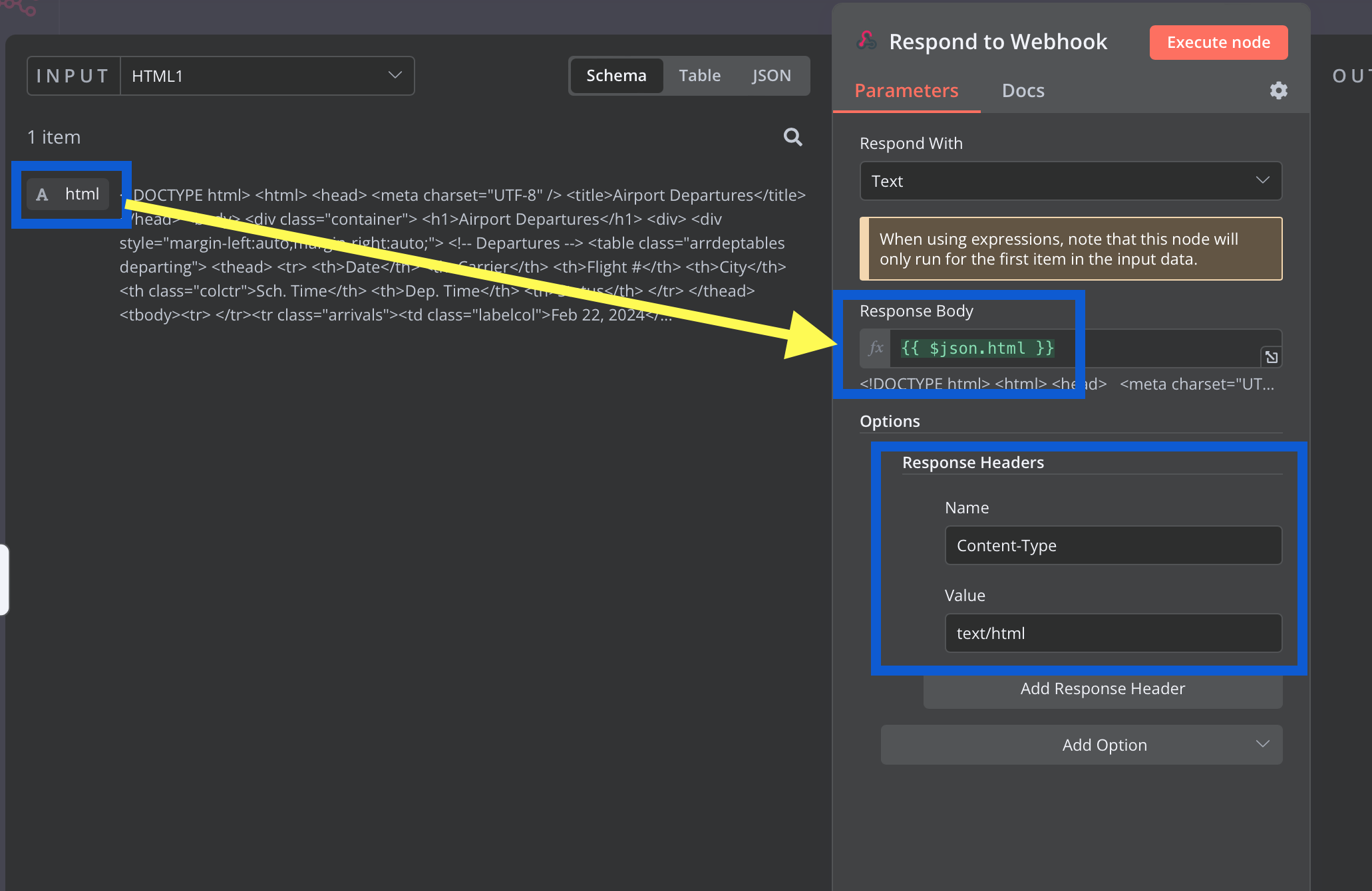 The Respond to Webhook node allows us to pass a simple page back to the original request